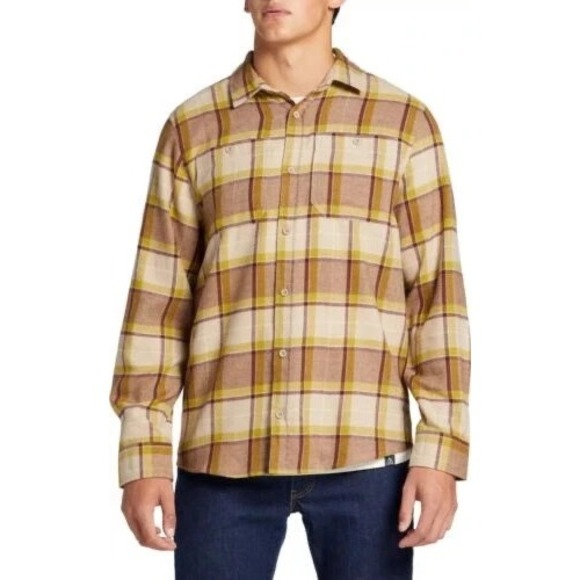Mens Alpine Design Brushed Flannel Long Sleeve Shirt Evans‎ Tree Moss Brown Med - Picture 1 of 2